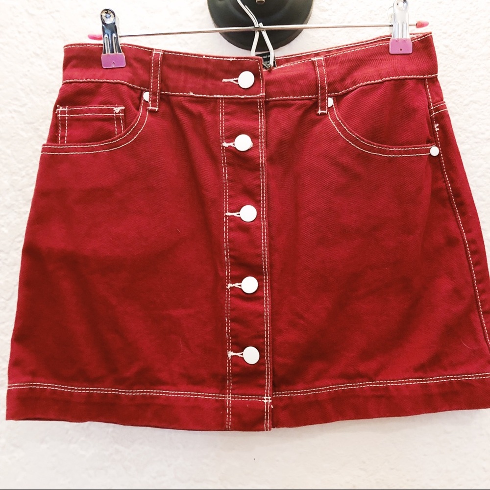 forever 21 red denim mini skirt